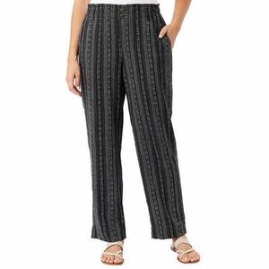 Briggs Women Linen Blend Pants Black Striped Size Small
